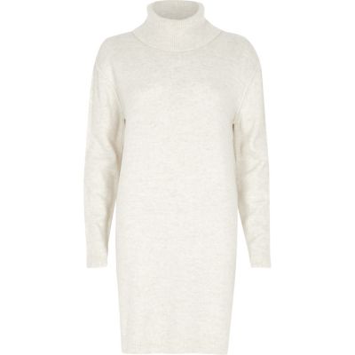 Cream roll neck longline knit dress